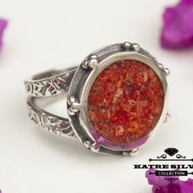 Coral Stone Silver Inlay Ring, Inlay Ring, Mosaic Jewelry, Boho Ring, 925 Silver Ring, Ring Jewelry, Handmade Ring, Gift for Her