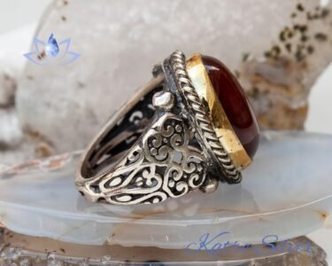 Unique Agate Aqeeq Turkish Mens Ring Silver 925 – Handmade Ottoman Style Gemstone Ring Gift for Him - Image 6