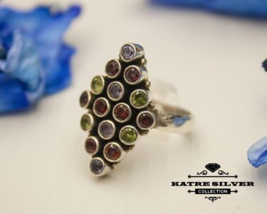 Unique Multi Color Gemstone Ring 925 Silver – Handmade Colorful Stone Boho Statement Ring One of a Kind Gift for Her - Image 4