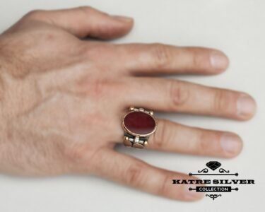 Powerful Agate Men Ring 925 Sterling Silver – Ottoman Style Handmade Statement Ring Turkish Silver Gift for Him - Image 2