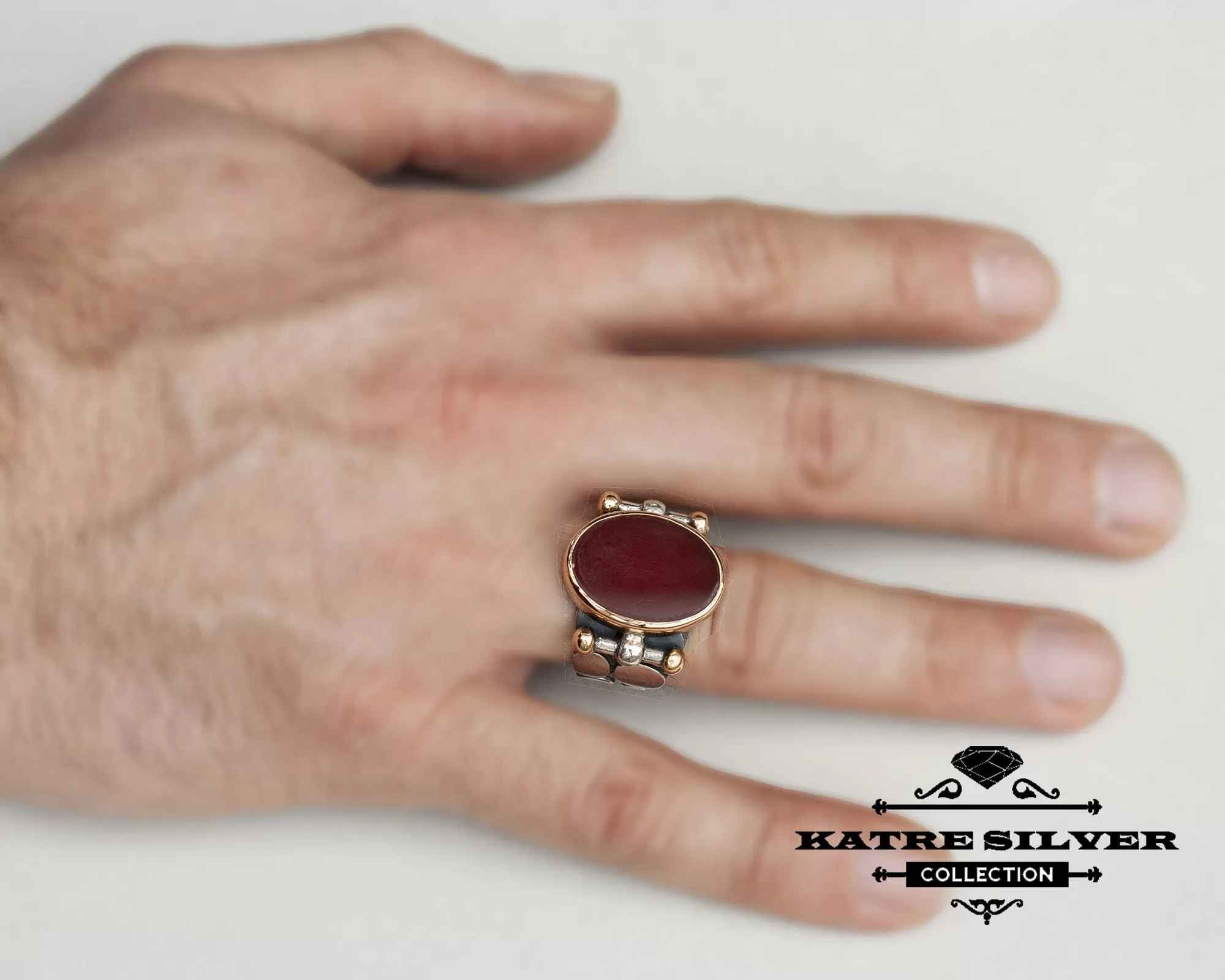Powerful Agate Men Ring 925 Sterling Silver – Ottoman Style Handmade Statement Ring Turkish Silver Gift for Him - Image 2