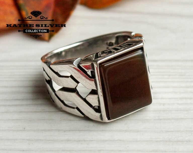 Statement Ring Unique Mens Ring Celtic Handcrafted Silver Rings Massive Ring Unique Mens Ring Brown Silver Ring Turkish Summer Jewelry