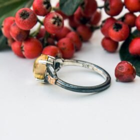 Yellow Citrine Ring Silver, Black Branch Ring, Cabochon Natural Gemstone Jewelry for Women, Statement Ring, Birthday Gift for Her - Image 5