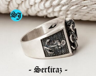 Skull Octopus Ring, Animal Octopus Pirate Anchor Mens Skull Rings, Silver Viking Nautical Skull Ring, Gothic Ring, Onyx Ring, Gift for Him - Image 5