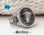 Greek Medusa Mens Statement Ring - Ship Wheel, 925 Sterling Silver and Oxidized Statement Ring - Best Gift Ideas - Image 3