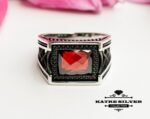 Red Statement Ring, Unique Mens Ring, Turkish Summer Jewelry, Turkish Ring, Ruby Ring, Cubic Zircon, Gift for Him, Boho Jewelry, Red Stone Ring - Image 3