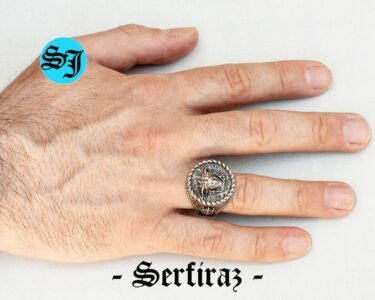 Greek Medusa Mens Statement Ring - Ship Wheel, 925 Sterling Silver and Oxidized Statement Ring - Best Gift Ideas - Image 2