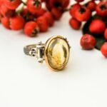 Genunie Yellow Citrine Ring, Bright Gemstone Ring for Women, Big Statement Silver Jewelry, Gothic Design, Uniqe Ring, Hand Made Gift for Her