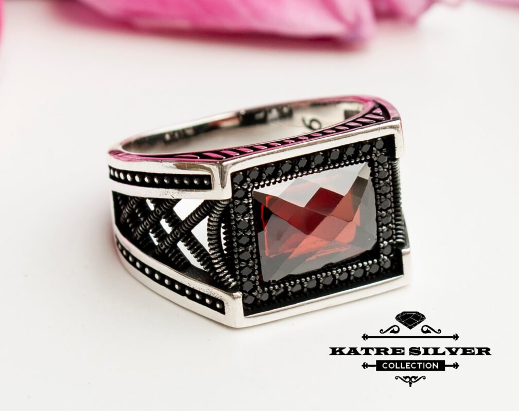 Red Statement Ring, Unique Mens Ring, Turkish Summer Jewelry, Turkish Ring, Ruby Ring, Cubic Zircon, Gift for Him, Boho Jewelry, Red Stone Ring
