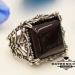 green amber men ring 925 sterling silver ottoman handmade statement ring