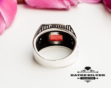 Powerful Red Stone Men Ring 925 Sterling Silver – Ruby Look Statement Ring Handmade Vintage Turkish Jewelry Gift for Him - Image 7