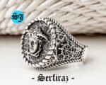 Greek Medusa Mens Statement Ring - Ship Wheel, 925 Sterling Silver and Oxidized Statement Ring - Best Gift Ideas - Image 5