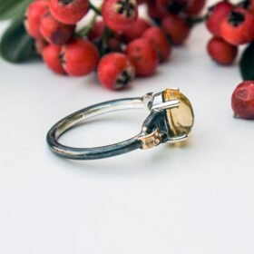 Yellow Citrine Ring Silver, Black Branch Ring, Cabochon Natural Gemstone Jewelry for Women, Statement Ring, Birthday Gift for Her - Image 6