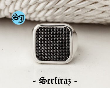 Square Classic Men Ring, Black Zircon Men Ring, Gemstone Jewelry, Authentic Silver Ring, Grandfather Gift, Engagement Men Ring, Fathers Gift - Image 7