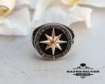 Mens Handmade Ring, Turkish Handmade, Compass Men Ring, Compass Signet Ring, Ottoman Anchor Ring, Birthday Gift, 925k Sterling Silver Ring - Image 3