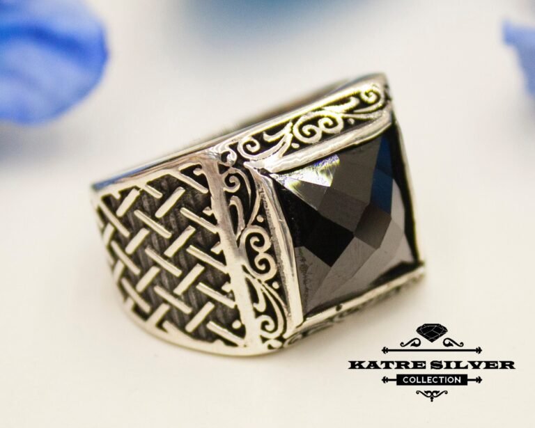 Onyx Stone Men Ring, Ottoman Mens Ring, Mens Handmade Ring, Turkish Handmade Silver Men Ring, Gift for Him, 925k Sterling Silver Ring, Black