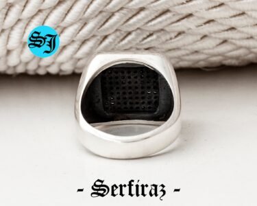 Square Classic Men Ring, Black Zircon Men Ring, Gemstone Jewelry, Authentic Silver Ring, Grandfather Gift, Engagement Men Ring, Fathers Gift - Image 9