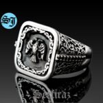 Double Headed Eagle Men Ring, Silver Signet Ring, Class Ring, Eagle Ring, Grandfather Gift, Handcarved Accessory, Handmade Jewelry