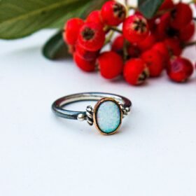 Womens Blue Opal Ring, Sterling Silver 925 Blue Opal Ring, Blue Opal Ring, Birthstone Ring, Opal Ring for Her, Opal Promise Ring