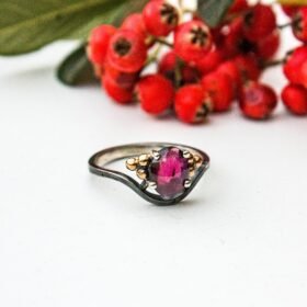 Elegant Ruby Authentic Promise Ring, Sterling Silver Handmade, Custom Dainty Ring, Dark Red Jewelry for Wife, Anniversary Gifts for Women