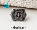 Double Headed Eagle Men Ring, Silver Signet Ring, Class Ring, Eagle Ring, Grandfather Gift, Handcarved Accessory, Handmade Jewelry - Image 7