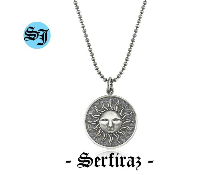 Sun Pendent Necklace, Silver Sun Necklace, Sun Charm, Medallion Necklace, Celestial Necklace, Circle Necklace, Gift for Her Him