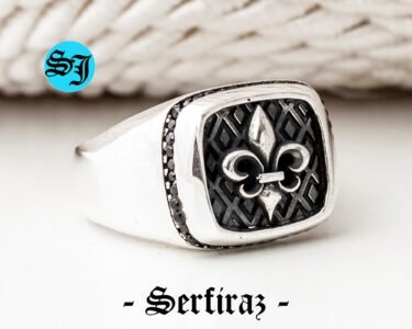 Fleur De Lis Ring, Gothic Silver Ring, Black Zicron Ring, Men's Signet Ring, Byzantine Ring, Viking Ring, 925 Sterling Silver Ring, Men Gift - Image 3
