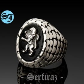 Lion Men Ring, Black Onyx Ring, Gothic Style Lion Ring, Wild Lion Mens Jewelry, Grandfather Gift, Engagement Men Ring, Husband Gift Ring