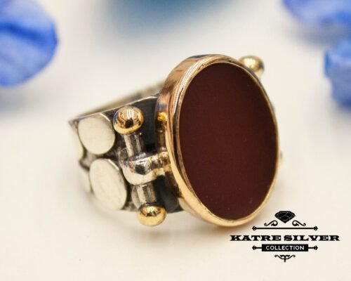 Mens Handmade Ring, Turkish Handmade Silver Men Ring, Ottoman Mens Ring, Agate Mens Statement Ring, Gift for Him, 925k Sterling Silver Ring