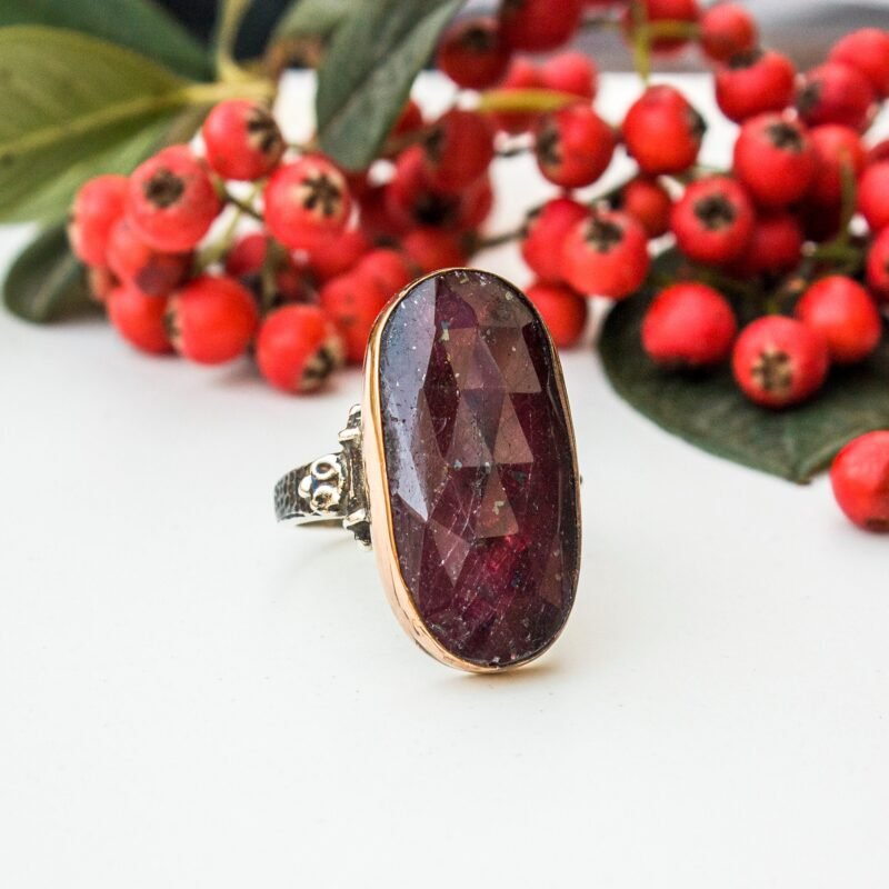 Vintage Red Sapphire Silver Ring, Oval Gemstone Handmade Ring, Natural Stone Women Jewelry, Chunky Statement Ring, Boho Ring, Birthday Gift