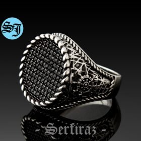 Captains Ship Wheel Pirate Turkish Mens Black Onyx Ring, Viking Ring, Sailor Jewelry, Ocean Ring, Gift for Him, Silver Mens Ring, Handmade