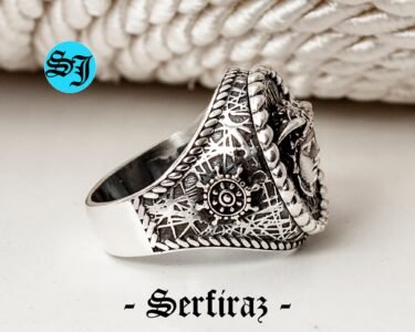 Greek Medusa Mens Statement Ring - Ship Wheel, 925 Sterling Silver and Oxidized Statement Ring - Best Gift Ideas - Image 7