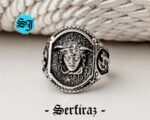 Medusa Ring, Antique Silver, Female Figure Ring, Symbol Ring, Ancient Silver Ring, Grandfather Gift, Handcarved Accessory, Handmade Jewelry - Image 4