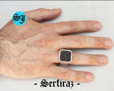 Square Classic Men Ring, Black Zircon Men Ring, Gemstone Jewelry, Authentic Silver Ring, Grandfather Gift, Engagement Men Ring, Fathers Gift - Image 2