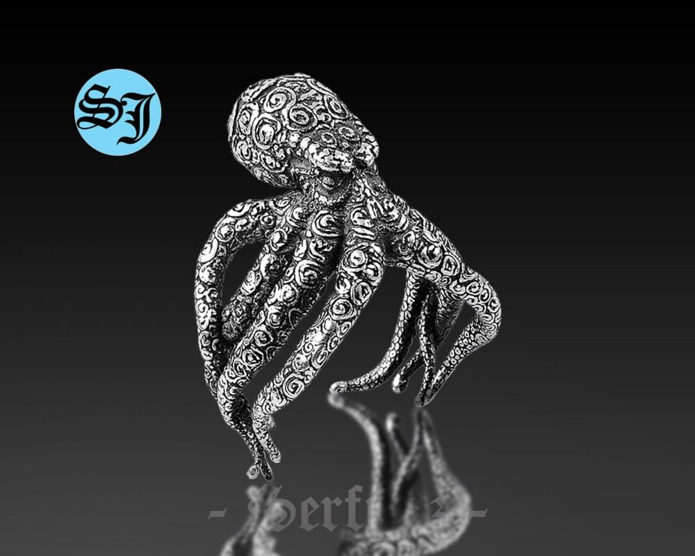 Silver Octopus Tentacle Adjustable Ring, Silver Octopus Jewelry, Tentacle Ring, Octopus Ring, Kraken Ring, Gift for Her Him