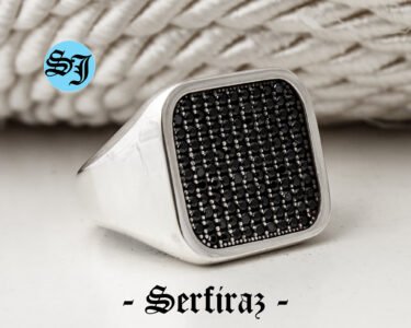 Square Classic Men Ring, Black Zircon Men Ring, Gemstone Jewelry, Authentic Silver Ring, Grandfather Gift, Engagement Men Ring, Fathers Gift - Image 4