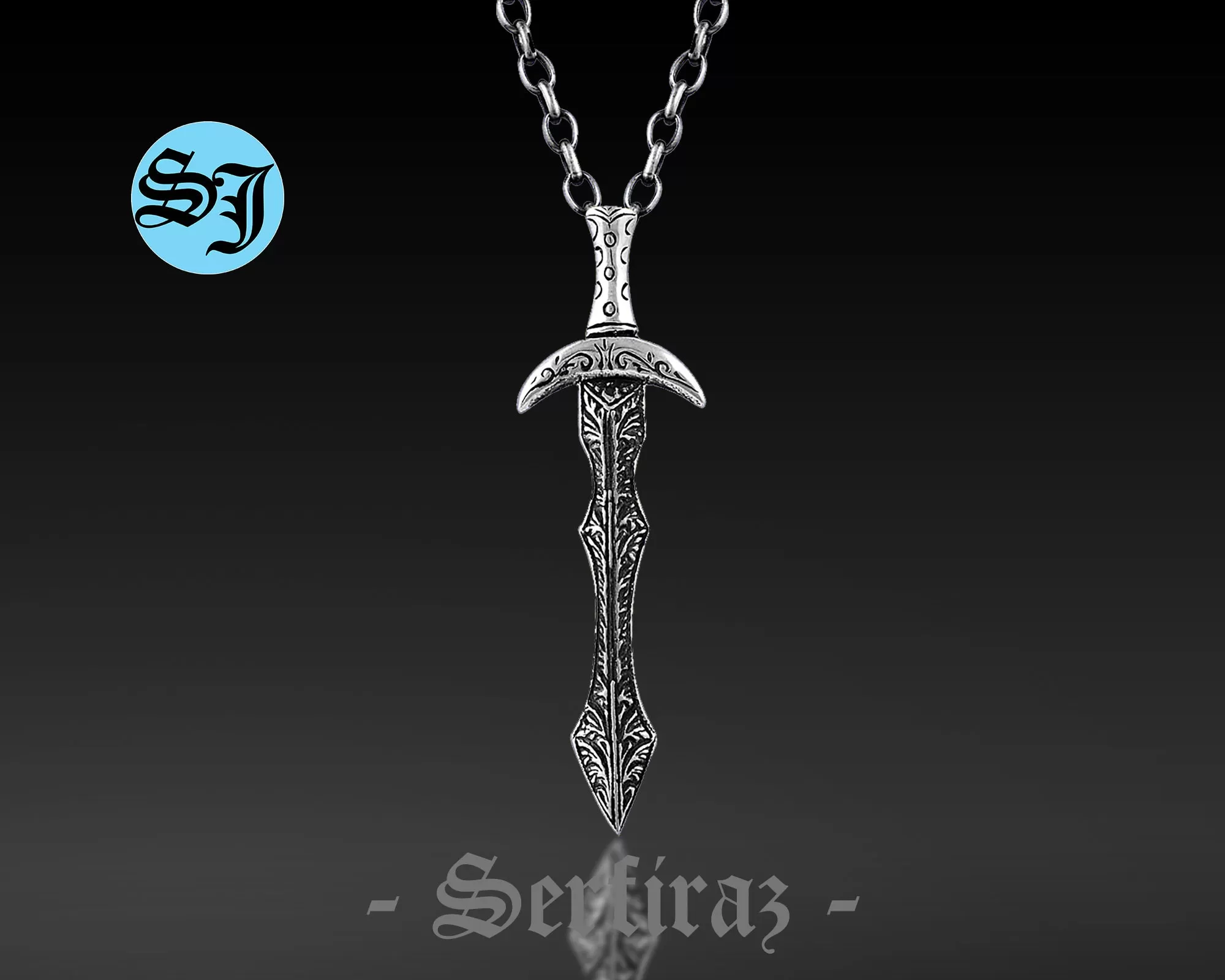 Long Knight Medieval Handmade Silver Sword Necklace, Sword Jewelry, Necklace for Men, Gift For Him, Gift Ideas, Birthday Gift - Image 3