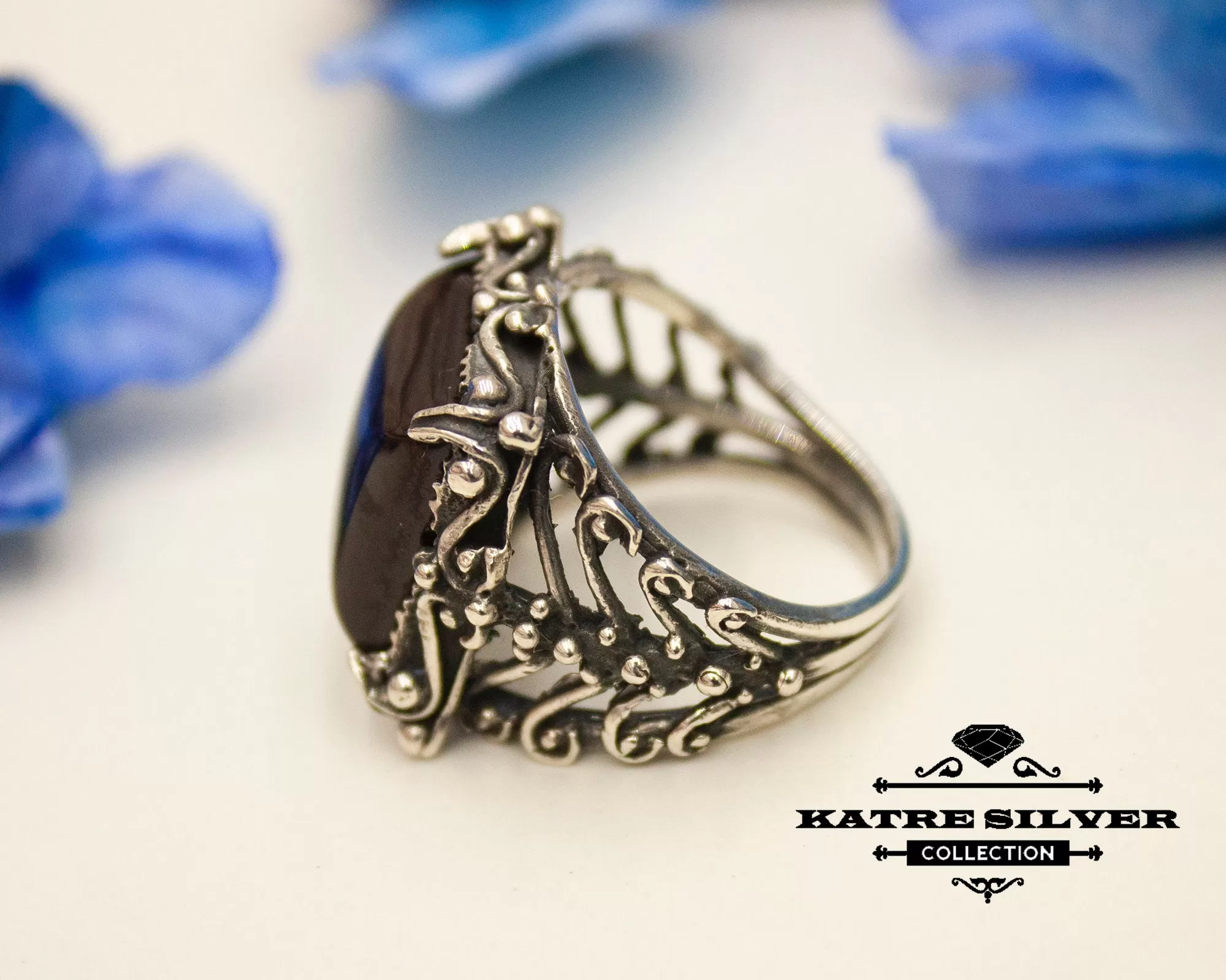 Authentic Green Amber Men Ring 925 Sterling Silver – Ottoman Style Handmade Turkish Statement Ring Gift for Him - Image 5