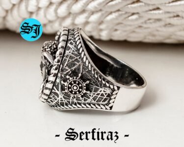 Greek Medusa Mens Statement Ring - Ship Wheel, 925 Sterling Silver and Oxidized Statement Ring - Best Gift Ideas - Image 6