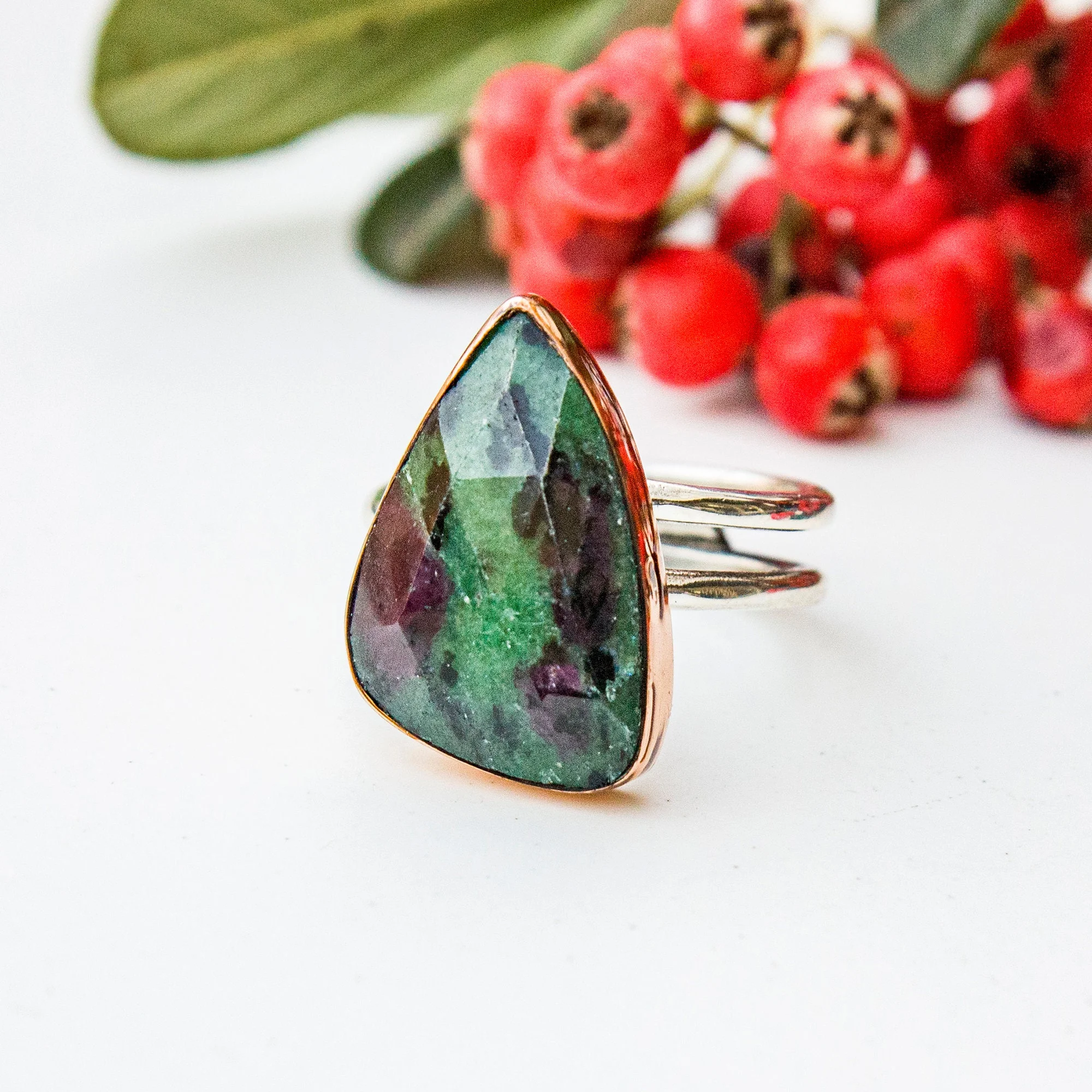 Stunning Ruby Zoisite Ring 925 Sterling Silver – Natural Red Green Gemstone Cocktail Ring Handmade Meditation Stone Gift for Her - Image 5