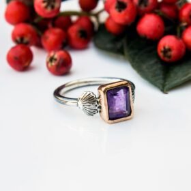 925 Sterling Silver Shell Ring, Elegant Purple Amethyst Women Ring, Handmade Jewelry, Birthstone Ring, Gemstone Promise Ring, Gift For Her