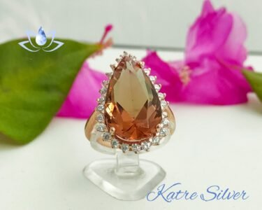 Rose Gold Pear Sultanite Woman Ring, Handmade Silver Ring, Diaspore Woman Ring, Long Ring, Statement Ring, Sterling Silver - Image 6