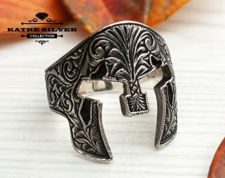 Mens Handmade Ring, Turkish Handmade Silver Men Ring, Ottoman Mens, Spartan Helmet Ring, Knight Ring, Gift for Him, 925k Sterling Silver
