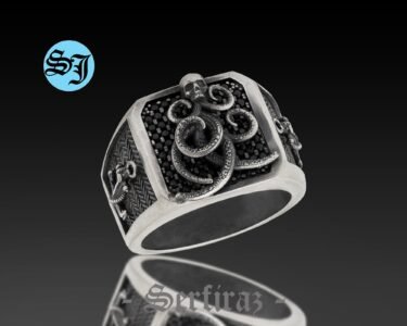 Octopus Skull Ring, Animal Octopus Pirate Anchor Mens Skull Rings, Silver Viking Nautical Skull Ring, Gothic Ring, Onyx Ring, Gift for Him