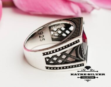 Powerful Red Stone Men Ring 925 Sterling Silver – Ruby Look Statement Ring Handmade Vintage Turkish Jewelry Gift for Him - Image 6