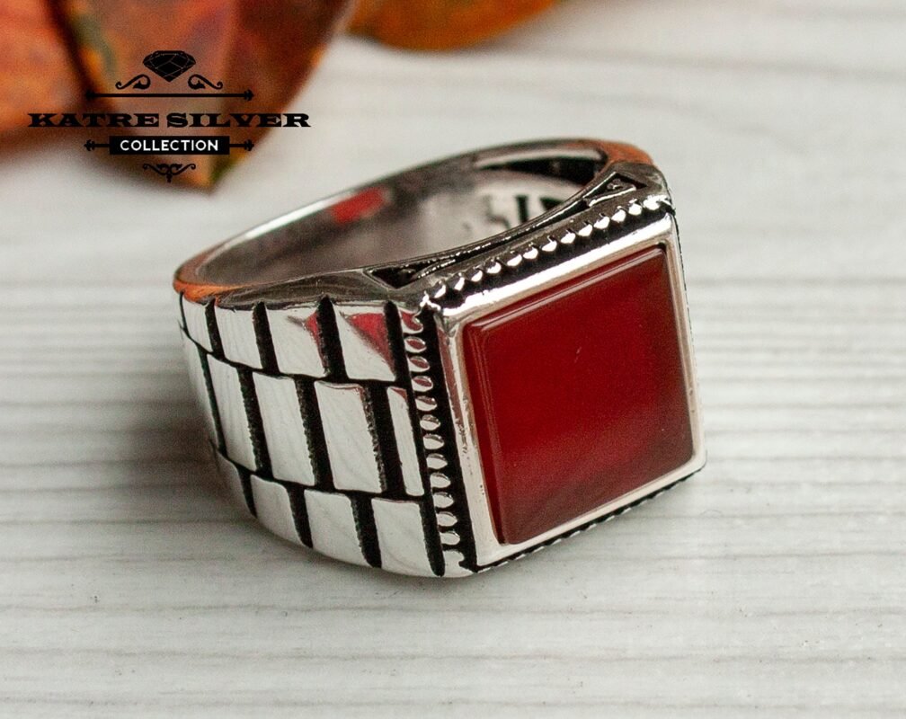 Unique Mens Agate Ring Sterling Silver Boho Jewelry Handcrafted Silver Turkish Ring Authentic Piece of Mens Silver Jewelry Gift for Him