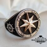 Mens Handmade Ring, Turkish Handmade, Compass Men Ring, Compass signet Ring, Ottoman Anchor Ring, Birthday Gift, 925k Sterling Silver Ring