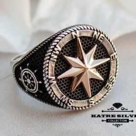 Mens Handmade Ring, Turkish Handmade, Compass Men Ring, Compass signet Ring, Ottoman Anchor Ring, Birthday Gift, 925k Sterling Silver Ring