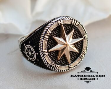compass men ring 925 sterling silver nautical signet ring