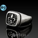 Fleur De Lis Ring, Gothic Silver Ring, Black Zicron Ring, Men's Signet Ring, Byzantine Ring, Viking Ring, 925 Sterling Silver Ring, Men Gift